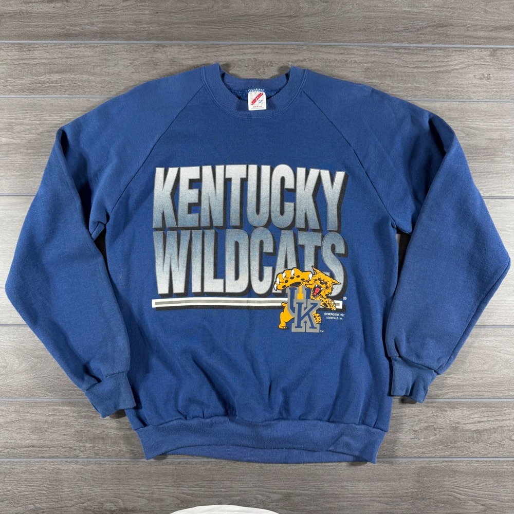 Jerzees Sweatshirt Large Blue Vintage Kentucky Wildcats Raglan Crewneck USA